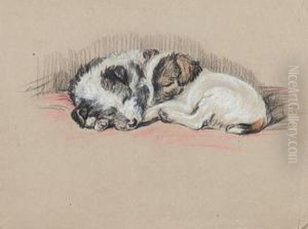 Mike & Jim - Wire-haired Terrierpuppies Oil Painting by Lucy Dawson