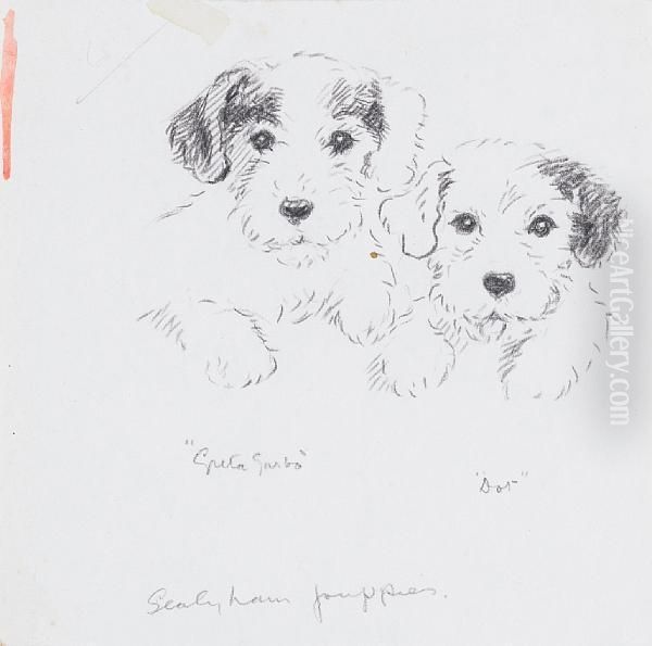 Greta Garbo & Dot - Sealyham Puppies Oil Painting by Lucy Dawson