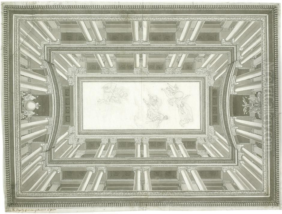 Trompe L'oeuil Enturf Fur Einen Deckenplafond Oil Painting by Pietro De Angelis