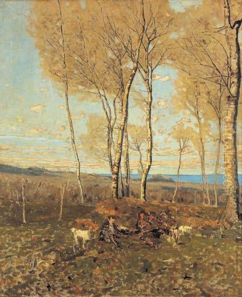 Cacciatori In Riposo Sotto Le Betulle Oil Painting by Serafin de Avendano