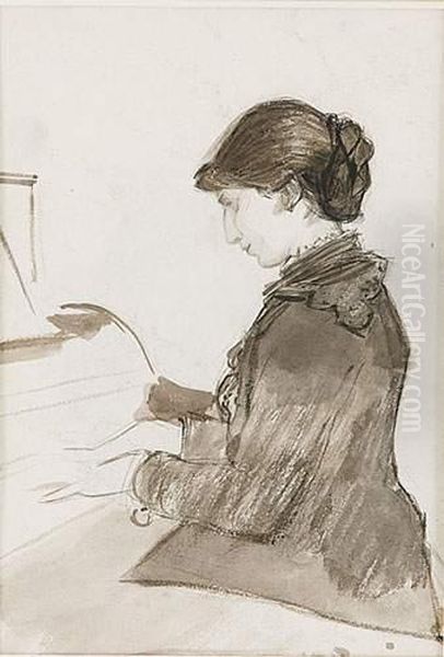 Femme Au Piano Oil Painting by Gustave de Beaumont