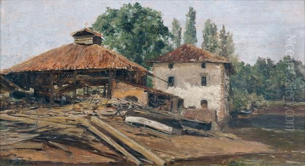 Scierie En Bord De Riviere Oil Painting by Aureliano de Beruete y Moret