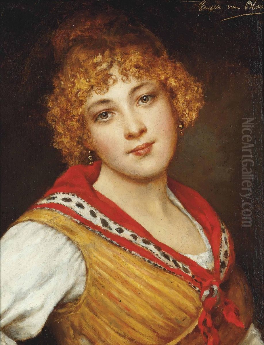 A Young Venetian Beauty Oil Painting by Eugene de Blaas