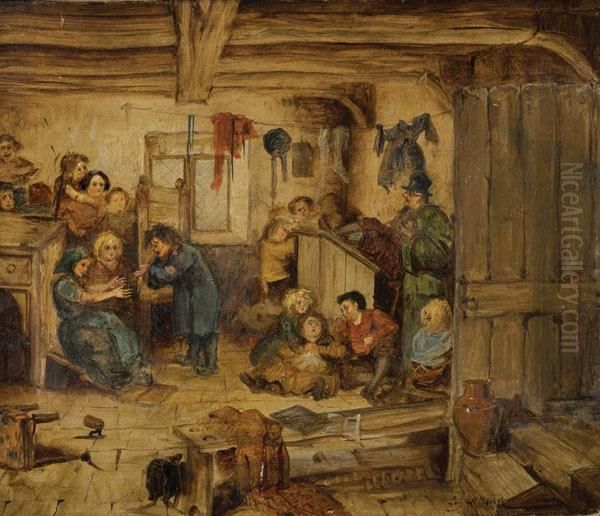 Ecole De Village Oil Painting by Eugene Francois De Block