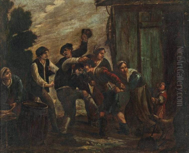 Scene De Taverne Panneau De Chene Oil Painting by Pieter de Bloot