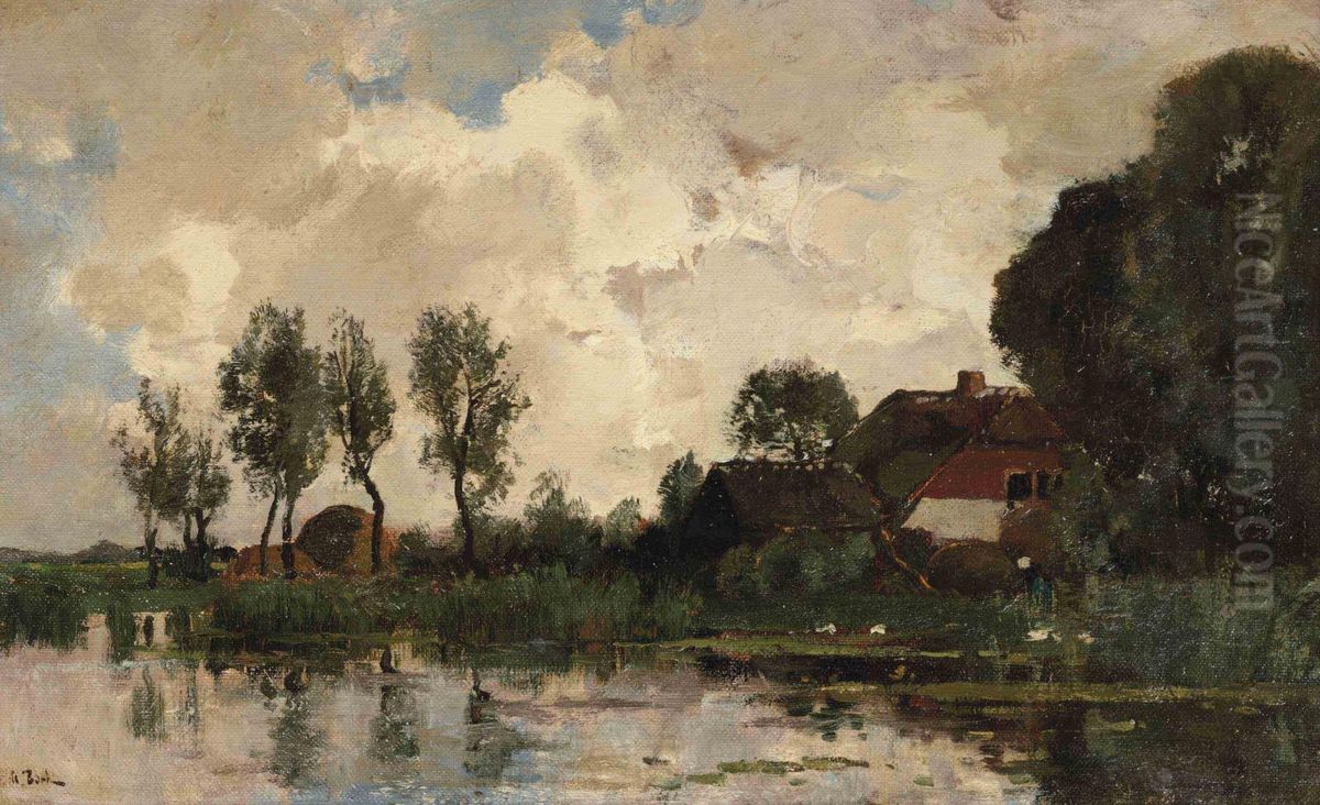A Farm In The Polder Oil Painting by Theophile Emile Achille De Bock