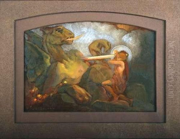 St Michel Terrassant Le Dragon Oil Painting by Jan Frans De Boever