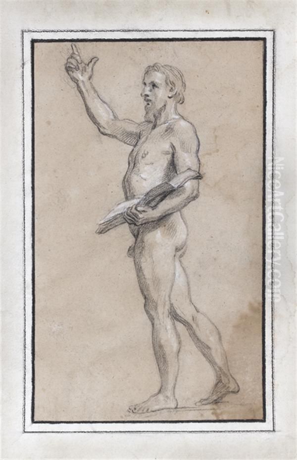 Portrait D'homme En Pied Tenant Un Livre Et Le Bras Leve Oil Painting by Louis de, the Younger Boulogne