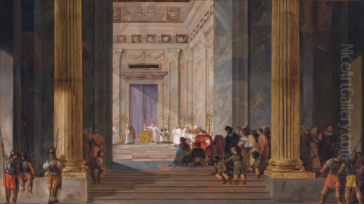 The Queen Of Sheba Before The Temple Of Solomon In Jerusalem Oil Painting by Salomon de Bray