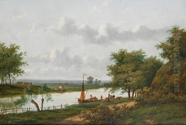 A Canal Scene Oil Painting by Anthony, Anton De Bree