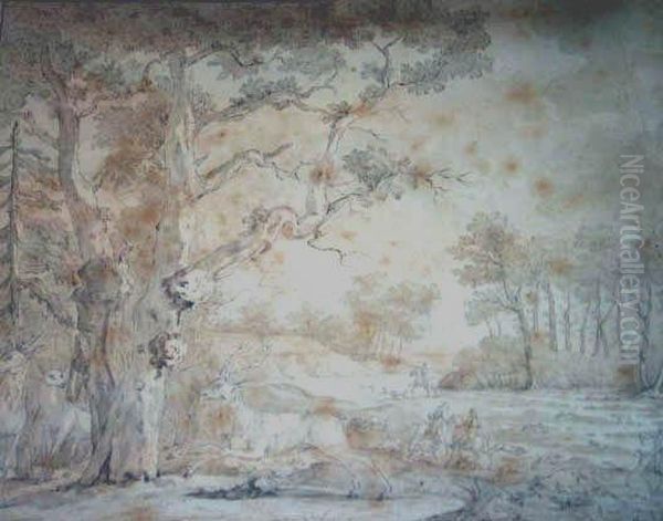 Scene De Chasse A Courre Dans La Foretde Breuilpont Oil Painting by Marquis De Breuilpont
