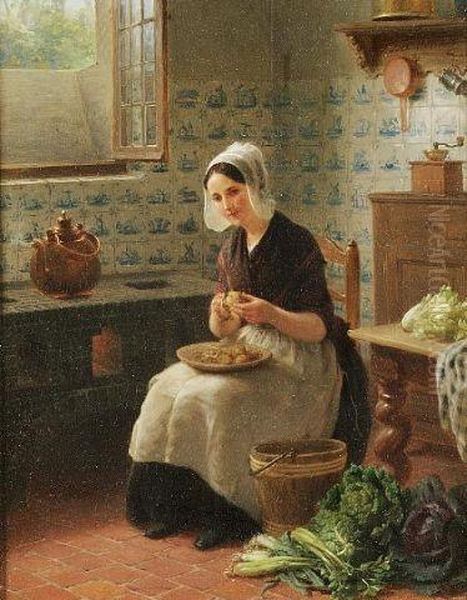 Making A Posy (#) Preparing Vegetables Oil Painting by Frans Ant., Francois De Bruycker