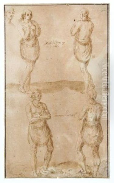 Studien Zweier Indianer Aus Secota UndRoanoac Oil Painting by Theodore de Bry