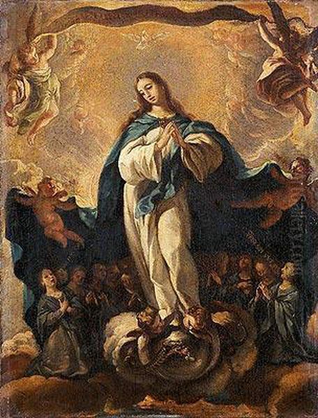 Maria Inmaculada Como Modelo De Iglesia Orante Oil Painting by Acislo Antonio Palomino