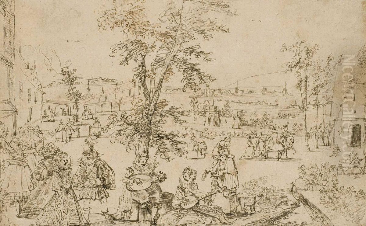 Musiciens Dans Un Village Oil Painting by Louis de Caullery