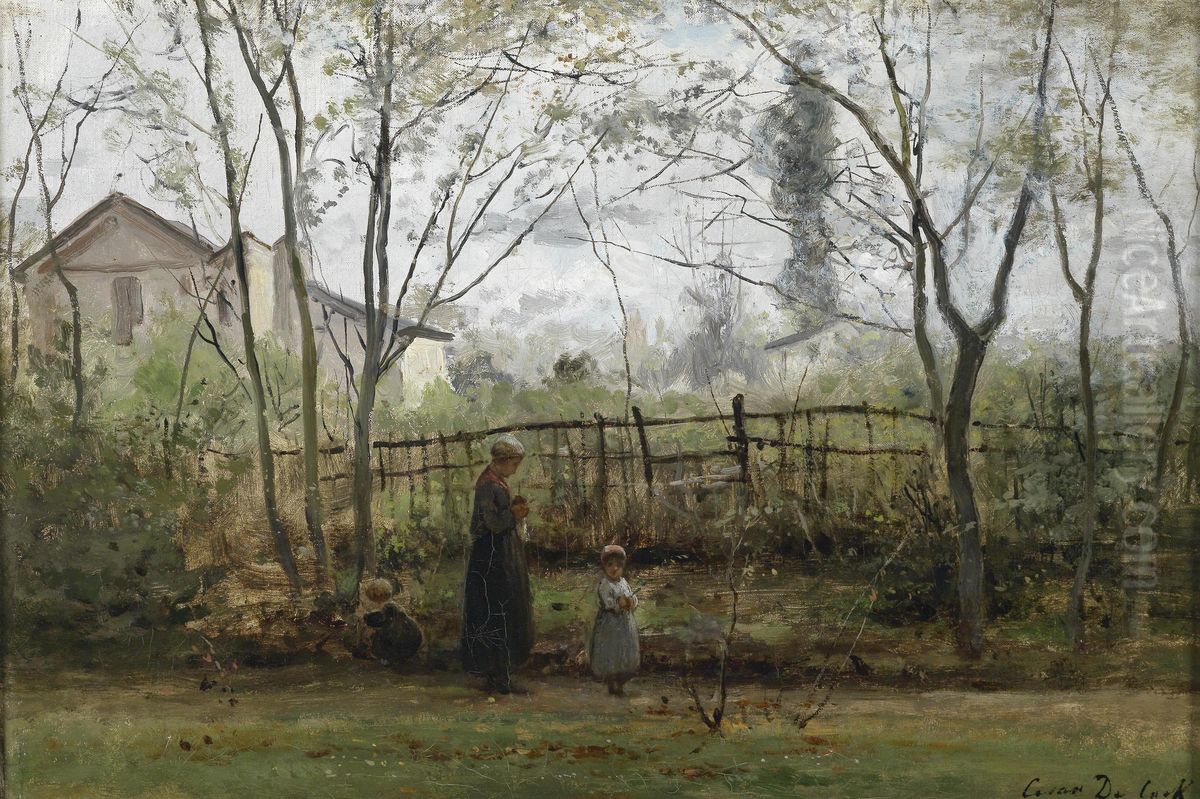 Mother Withchild Oil Painting by Cesar De Cock