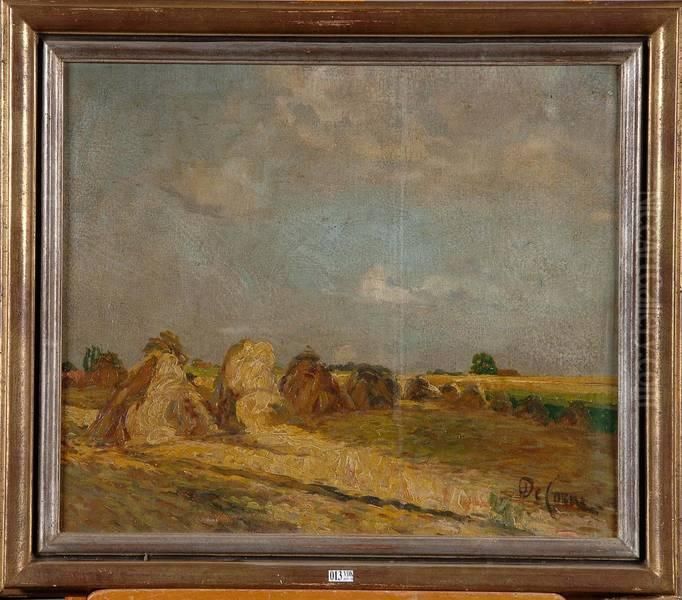 Paysage Aux Meules De Foin Oil Painting by Joseph Fr. De Coene
