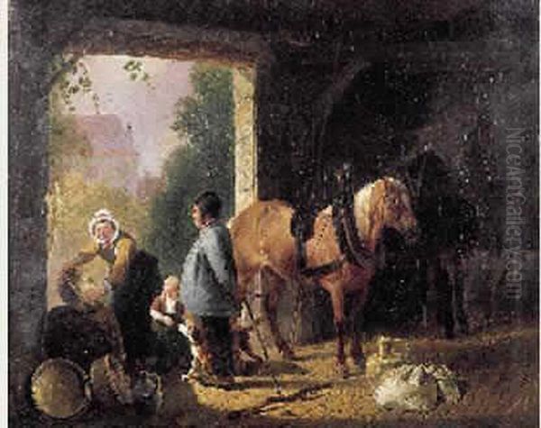 Le Nettoyage Des Cuivres, 1838 Oil Painting by Auguste De Creuse