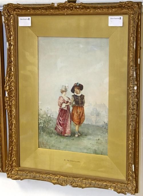 Courtship Oil Painting by Louis Robert De Cuvillon