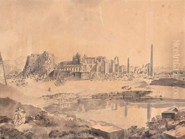 Vue Du Temple De Karnak A Louxor Oil Painting by Auguste Forbin