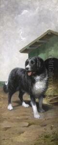 Landseer Vor Seiner Hutte. Oil Painting by Jean Victor Albert De Gesne