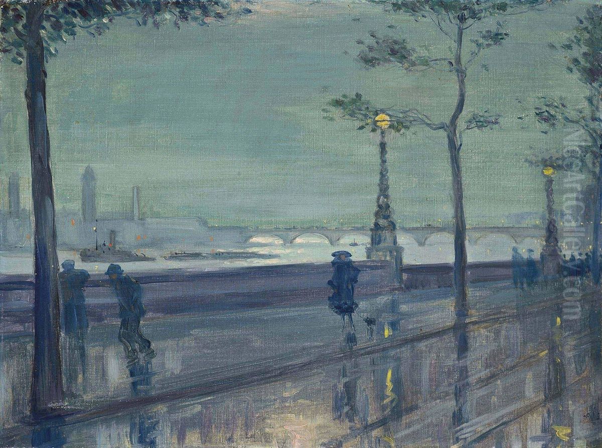 Westminster Bridge From Victoria Embankment Oil Painting by Wilfred Gabriel De Glehn