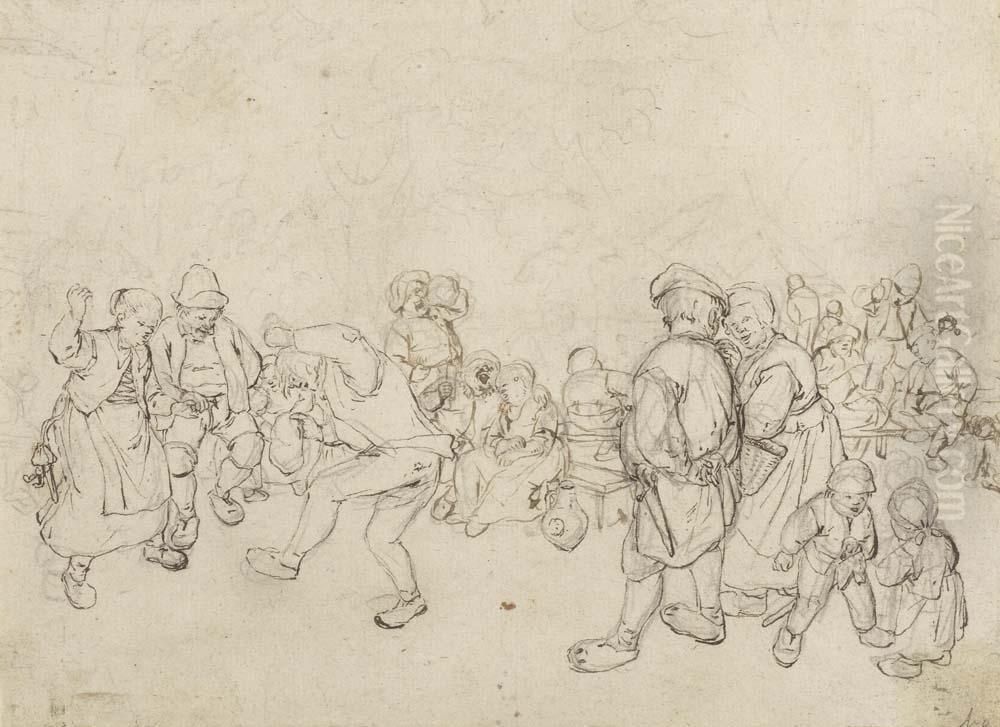 Peasants Dancing At A Village Feast. Oil Painting by Jan Hendrick van Grootvelt
