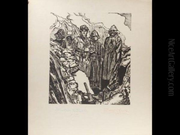 Patrouilleurs Des Tranchees Oil Painting by Elisabeth De Groux