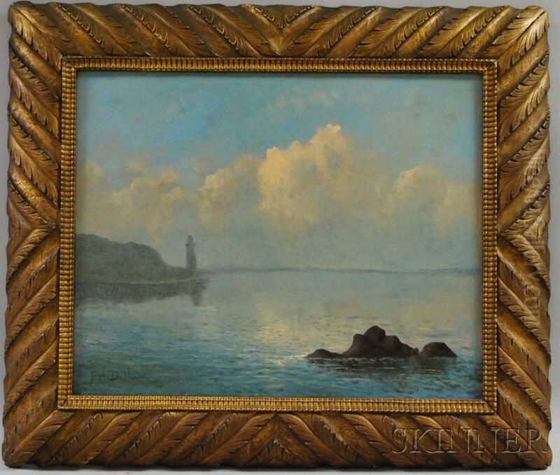 Coastal View With Distant Lighthouse Oil Painting by Mauritz F. H. de Haas