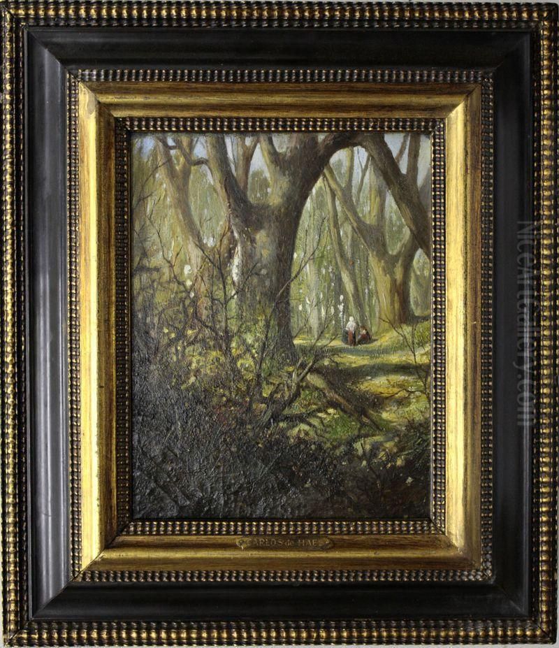 Paisaje Con Campesinos Oil Painting by Carlos de Haes