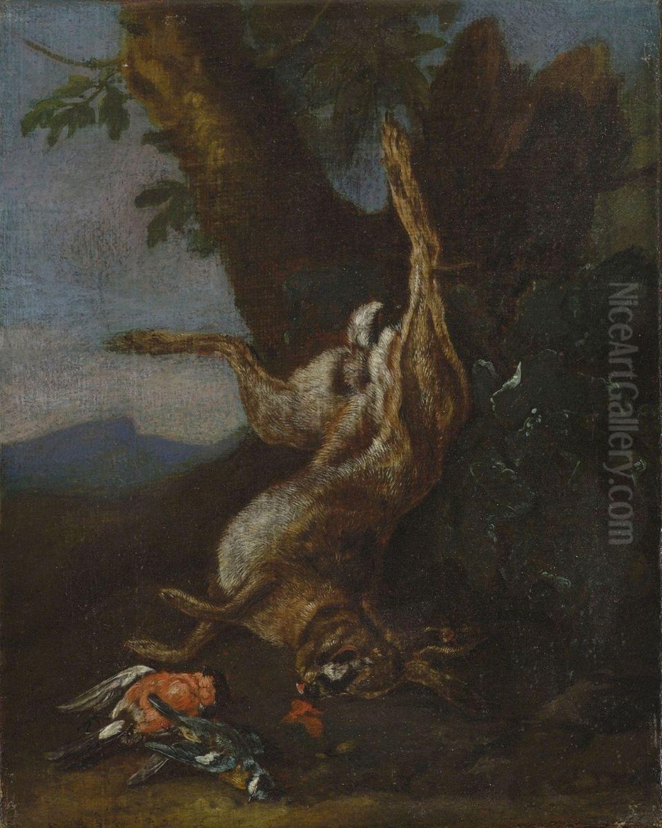 Jagdstillleben Mit Erlegtem Hasen. Oil Painting by Johann Georg Hamilton