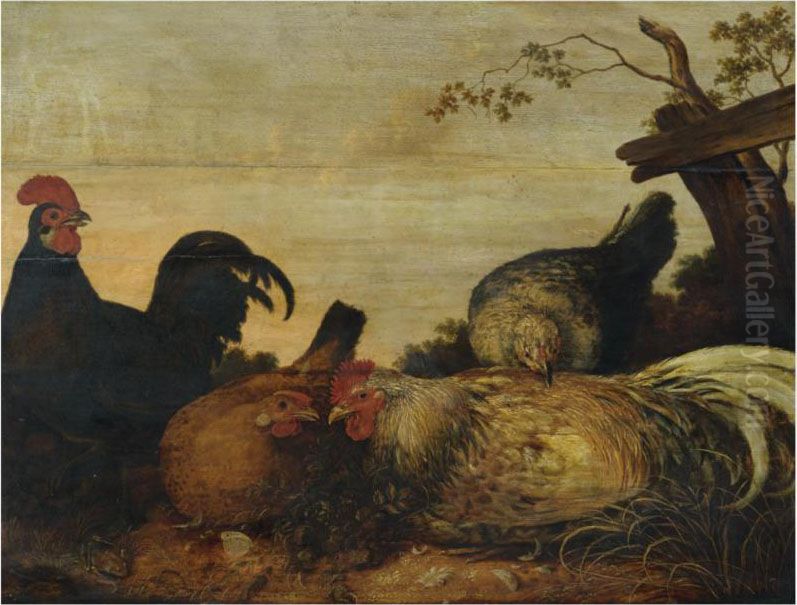 Poultry In A Landscape Oil Painting by Gijsbert Gillisz. de Hondecoeter
