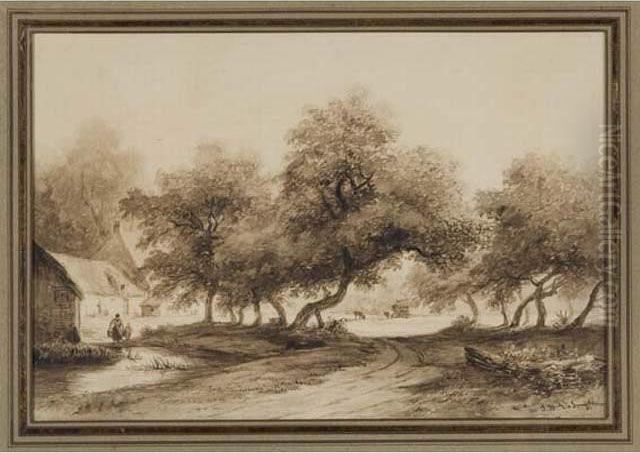 Vue D Une Fermette A La Campagne Oil Painting by Jan Baptiste de Jonghe