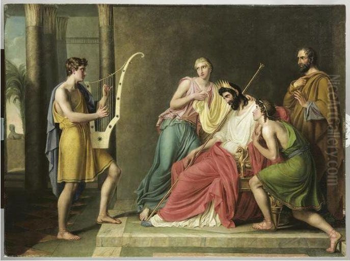 Harpe Devant Saul Oil Painting by David De La Mar