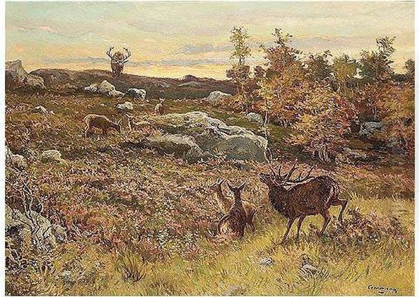 Stags Oil Painting by Charles Ferdinand De La Roche