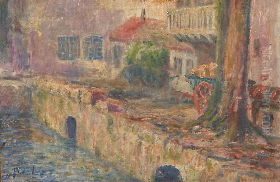 Milkman With Horse And Cart At The Docks Oil Painting by Alois De Laet