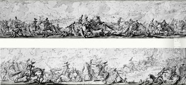 Batailles De Cavaliers Oil Painting by Philibert Benoit De Larue