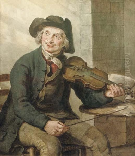 A Violin Player Oil Painting by Jan Adriaen Antonie De Lelie