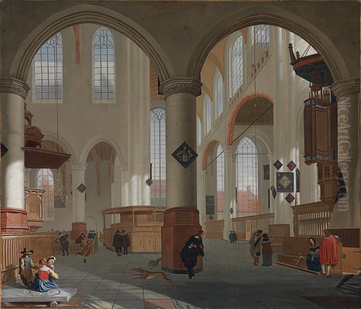 Interior Of The Oude Kerk, Delft Oil Painting by Cornelis De Man