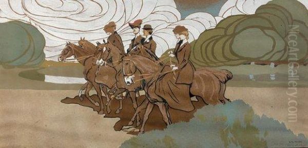 Les Cavalieres Oil Painting by Francois Marie De Marliave