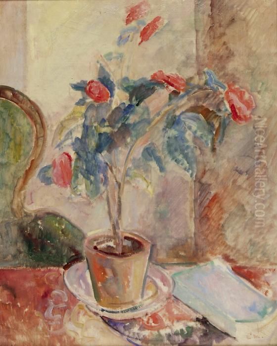 Blumenstillleben Mit Kamelien Oil Painting by Louis De Meuron