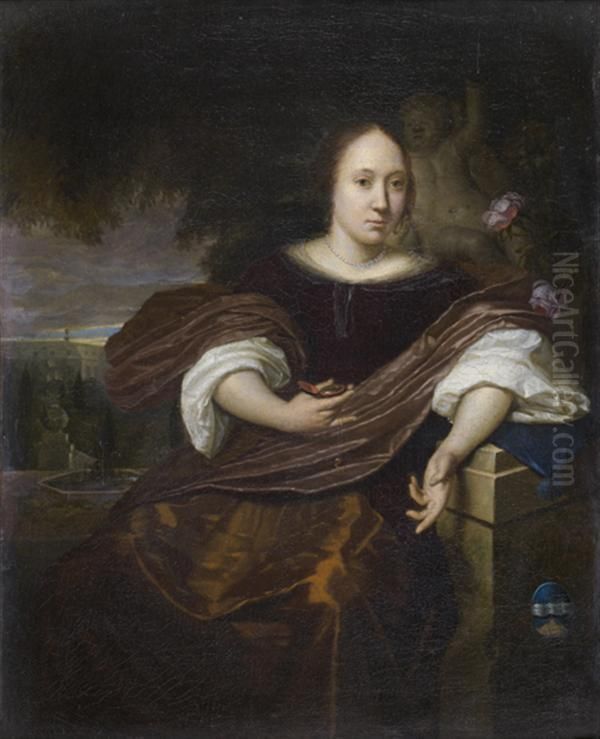 Portrait De Femme Dans Un Jardin Oil Painting by Karel De Moor