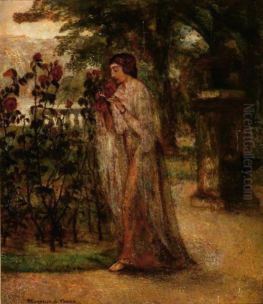 Woman In A Rosegarden Oil Painting by Pieter Cornelis De Moor