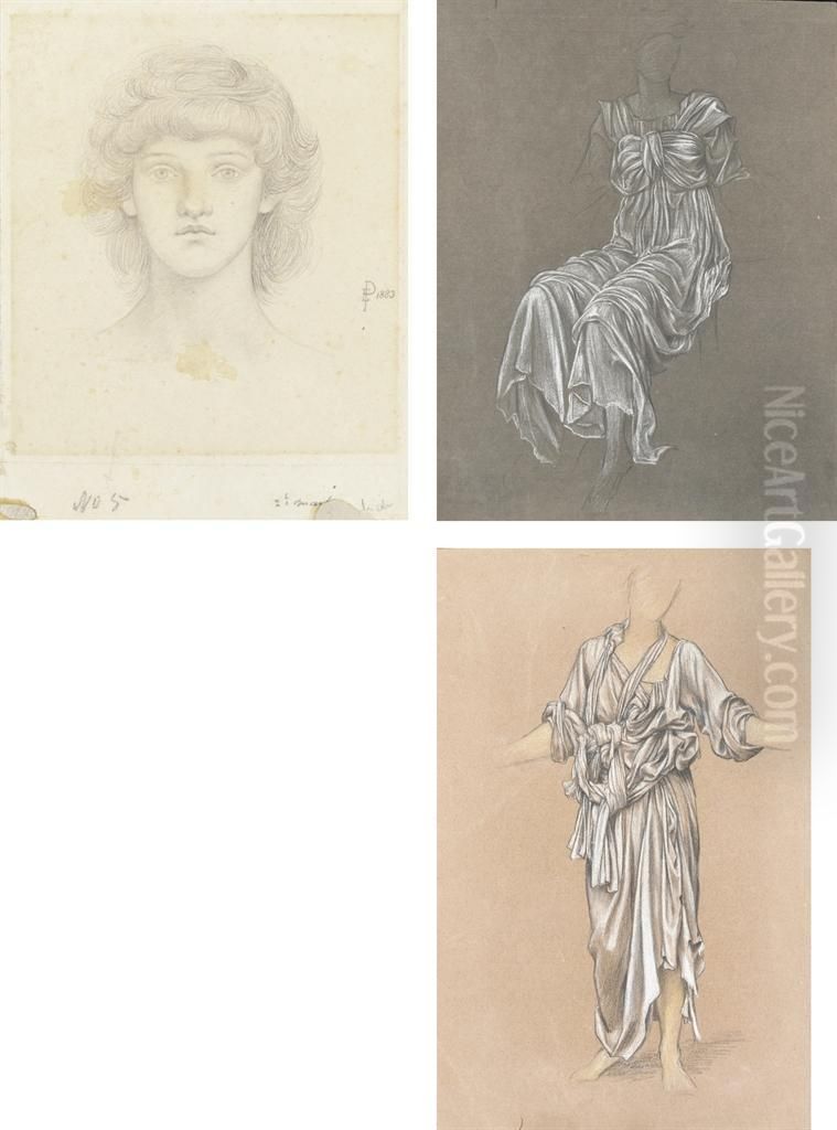 A Group Of Eight Figure And Drapery Studies Oil Painting by Evelyn Pickering De Morgan