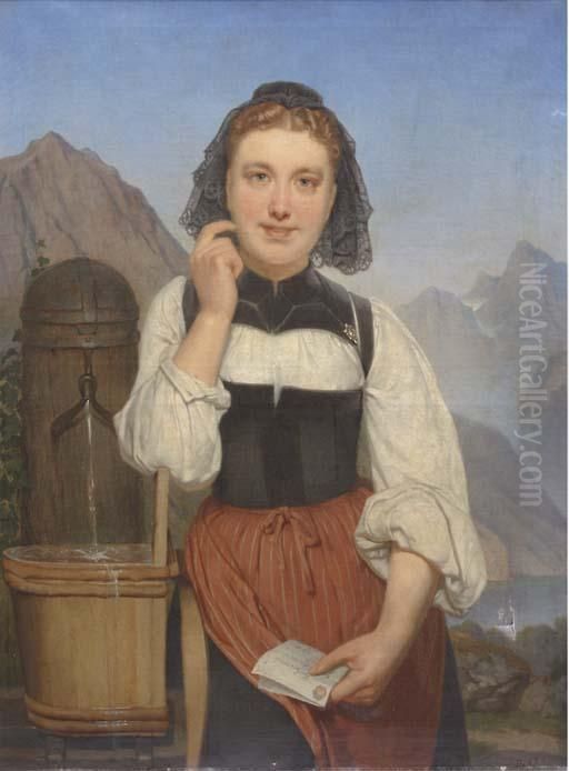 Receiving A Letter Oil Painting by Henry A. De Nobele