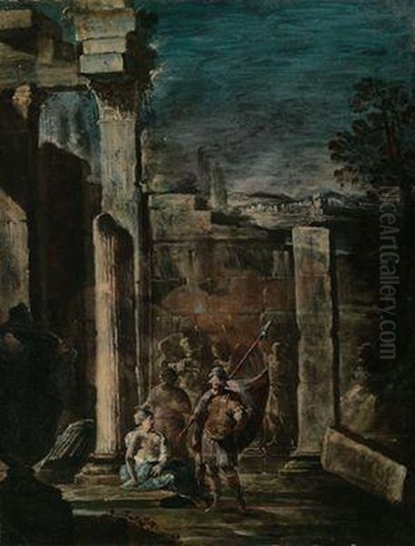 Ruinenlandschaft Mit Soldaten Und Frauen Oil Painting by Francois de Nome (Monsu, Desiderio)