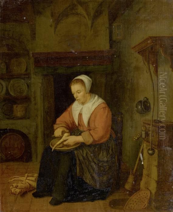 Peasant Woman In The Kitchen Oil Painting by Abraham de Pape