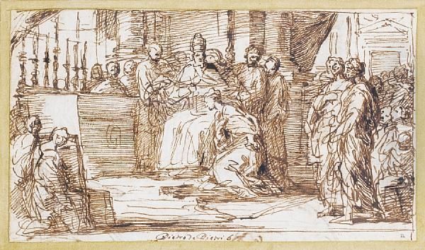 Saint Clement Giving The Veil To Flaviadomitilla Oil Painting by Pietro Antonio De Pietri