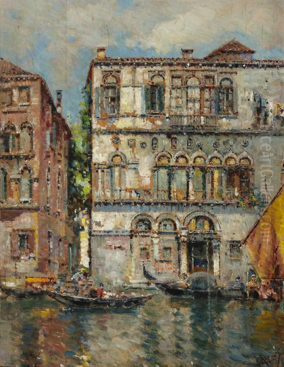 Venezianische Ansichten. Oil Painting by Antonio Reyna Manescau