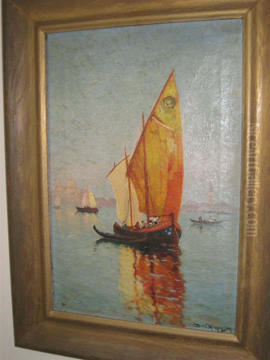 Boat In Venice Oil Painting by Dey De Ribcowsky